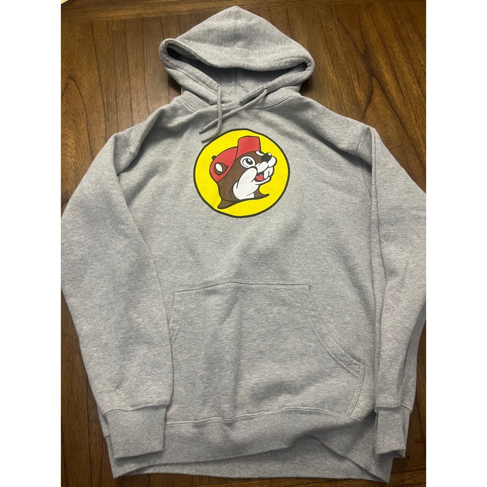 Buc-ee's Beaver Logo Hoodie Mens Medium Heather Gray Graphic Pullover Sweatshirt